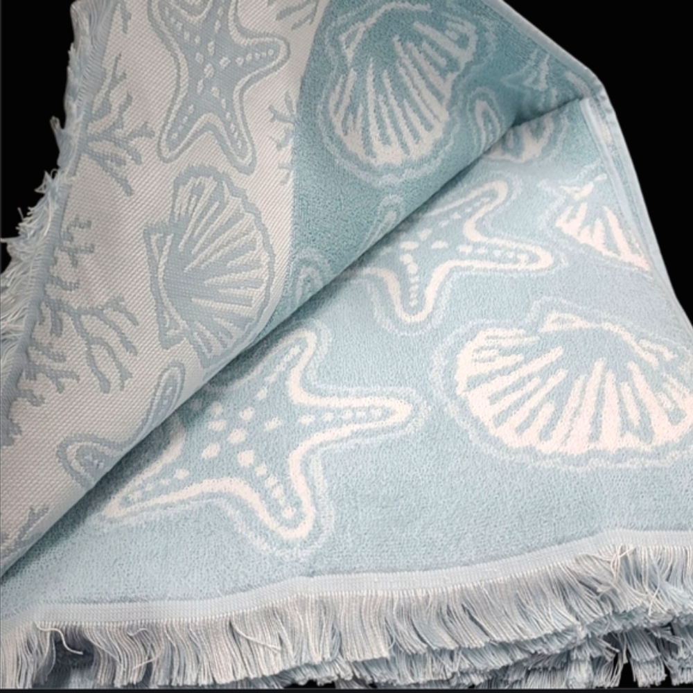 6pc Deborah Connolly Coastal Starfish Scalloped Seashell Bath Hand Tip Towel Set - Picture 7 of 10